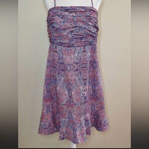 Outback Red - strapless dress, paisley pattern 
Pink,blue, white